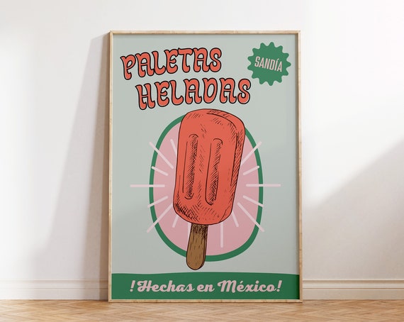 Vintage Mexican Print Ice Cream Poster Retro Mexican Decor Watermelon Poster Mexico Gallery Wall Art Paletas Print 1 Print