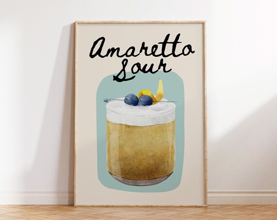 Amaretto Sour Print Cute Bar Art Print Cocktail Poster Bar Cart Wall Art Bar Art Drinks Wall Decor 1 Print