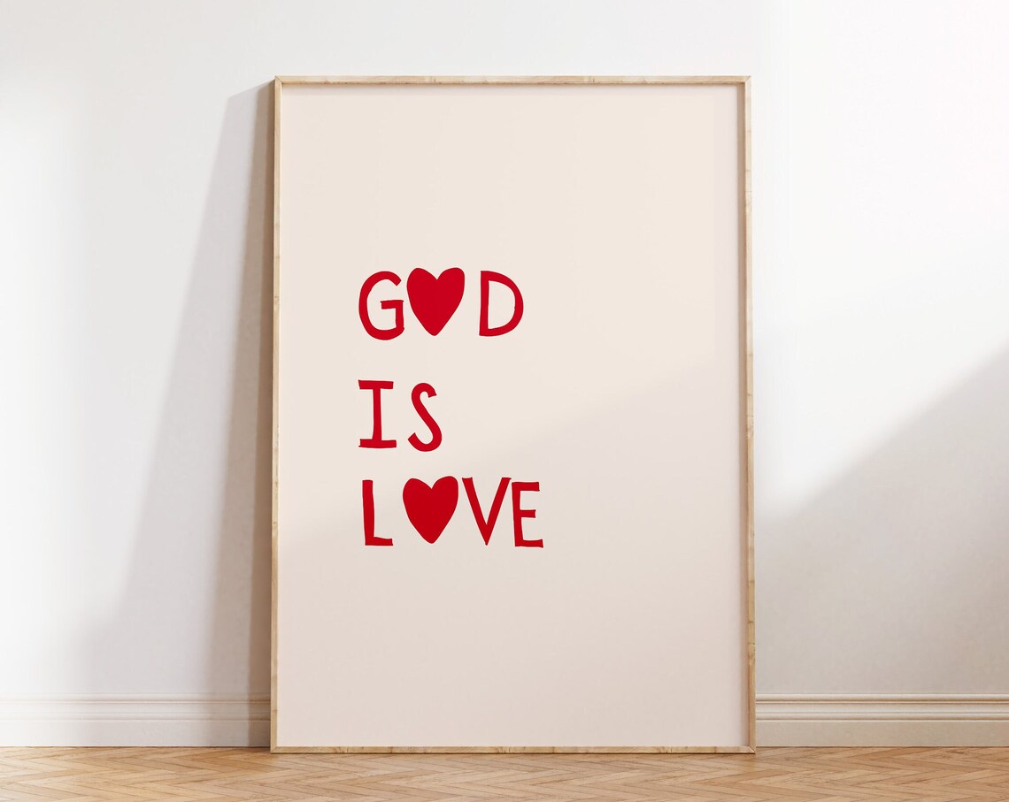 God Is Love Red Heart Christian Faith Quote Sweet Home Poster