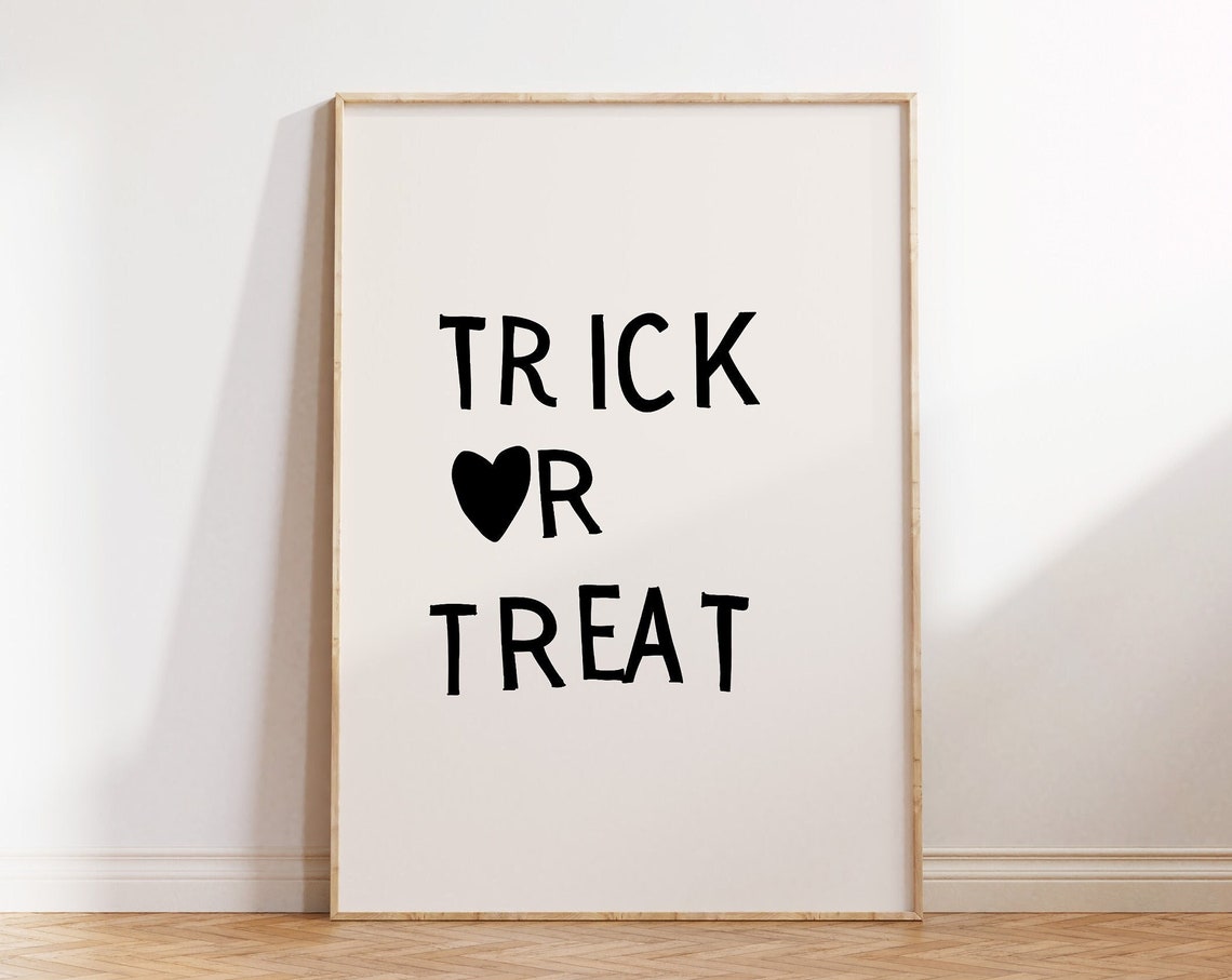 Trick or Treat Heart Lettering Cute Halloween Quote Decor Poster