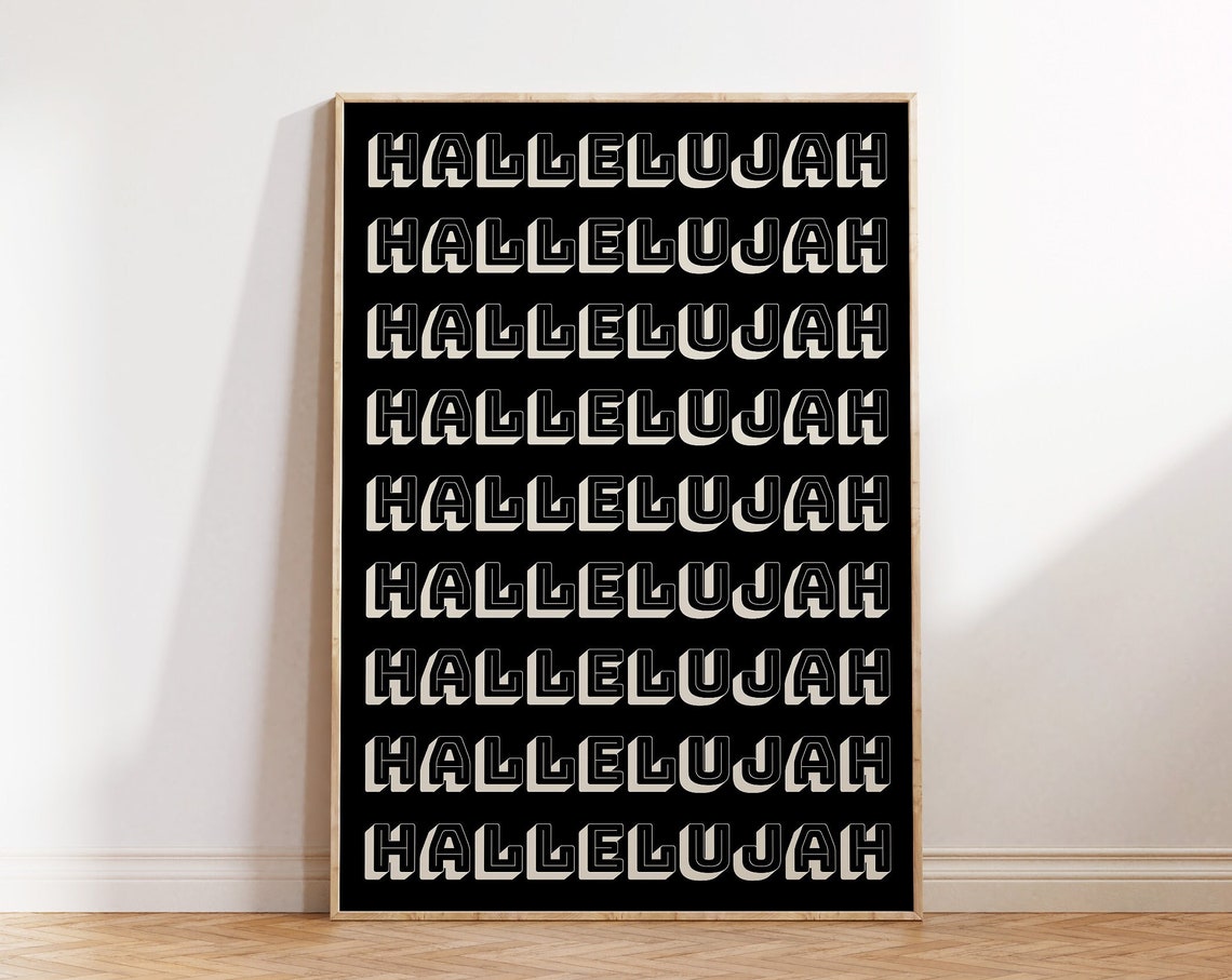 Hallelujah Repeated Retro Typography Bold Black Faith Wall Art