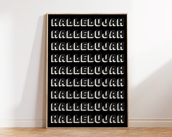 Hallelujah Repeated Retro Typography Bold Black Faith Wall Art