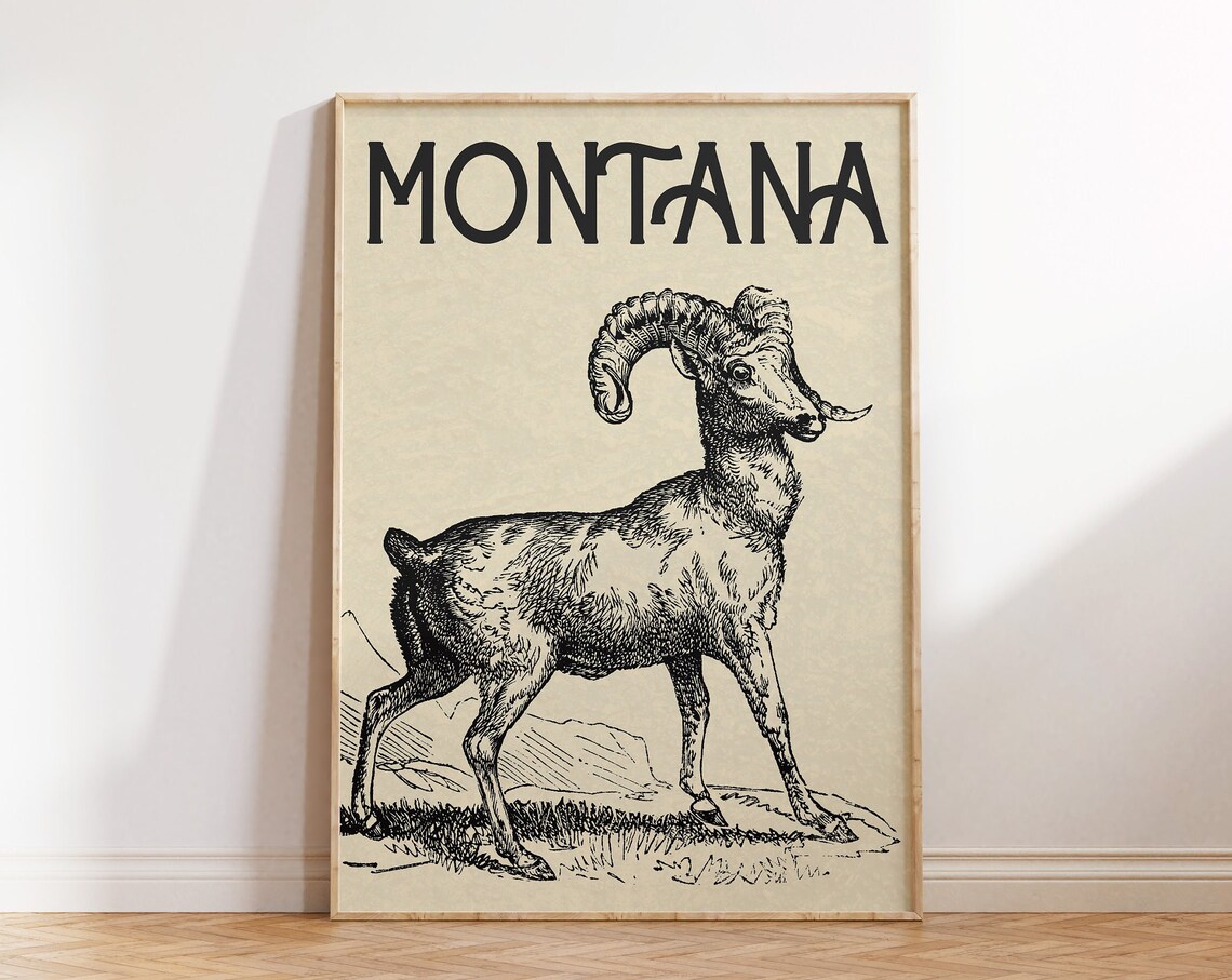 Montana Bighorn Sheep Vintage Engraving Western State Art Poster - Image 4
