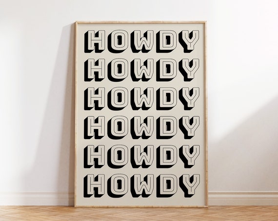 Retro Howdy Poster Vintage Western Wall Art Typography Print Southern Home Decor Wild West Print Black Howdy Art 1 Print