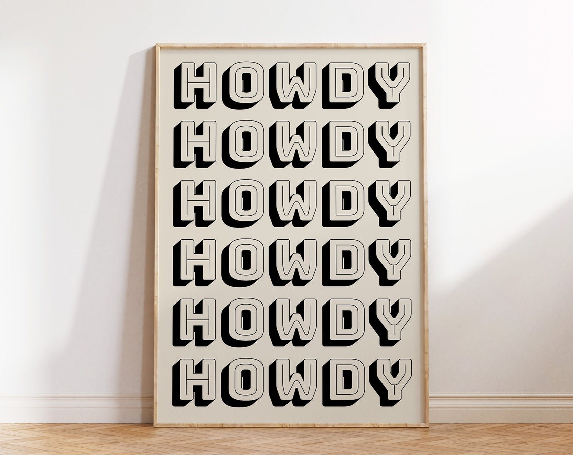 Howdy Retro Western Typography Repeat Graphic Cowboy Decor Poster