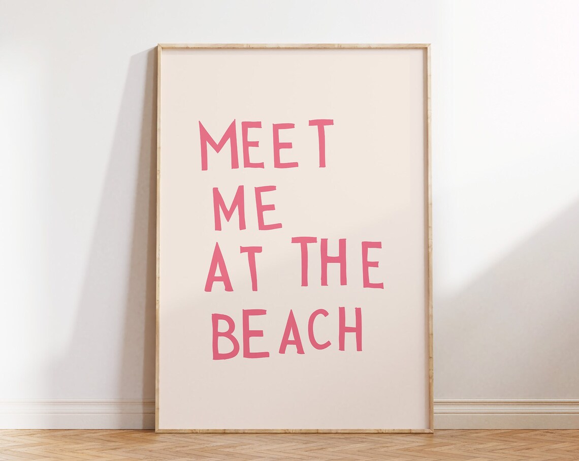 Meet Me At The Beach Pink Coastal Typography Art - Image 3