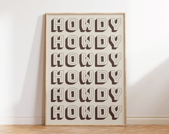 Retro Howdy Poster Vintage Western Wall Art Typography Print Southern Home Decor Wild West Print Brown Howdy Art 1 Print