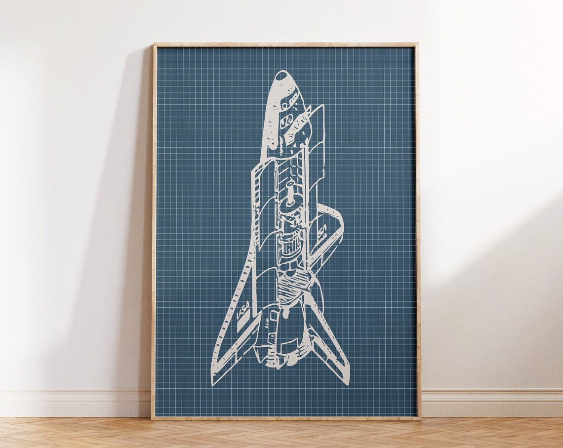 Rocketship Blueprint Vintage Space Art Poster