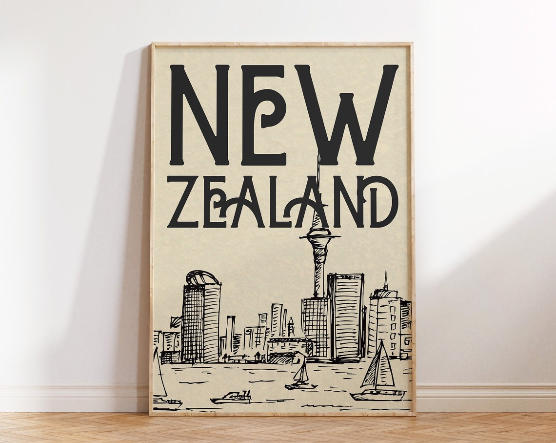 New Zealand Art Vintage New Zealand Print New Zealand Wall Art New Zealand Poster New Zealand Cityscape Print 1 Print