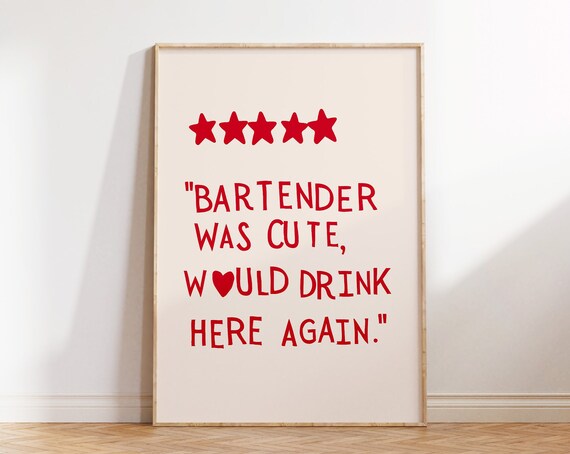 Bar Cart Minimalist Heart Print, Kitchen Decor