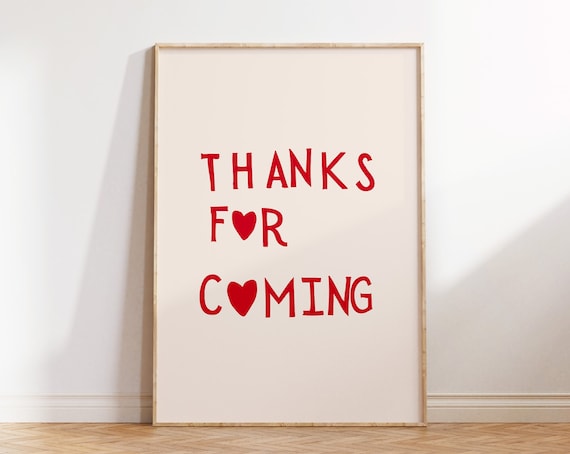 Thanks for Coming Red Heart Hand Lettered Entryway Farewell Wall Art