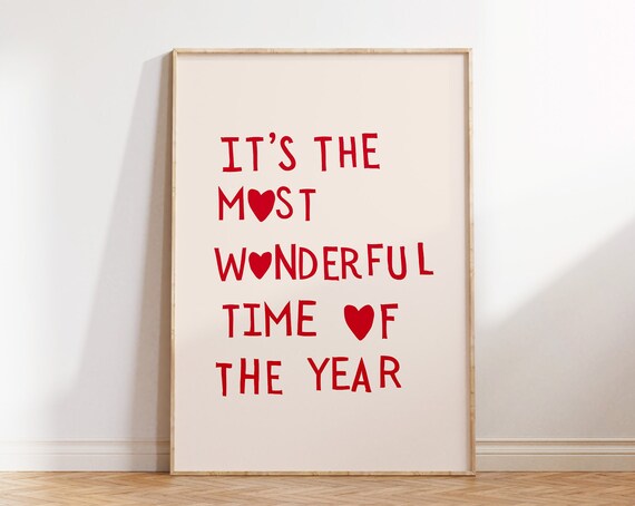 Its The Most Wonderful Time Print Cute Christmas Wall Art Girly Holiday Decor Minimalist Heart Art Print Festive 1 Print
