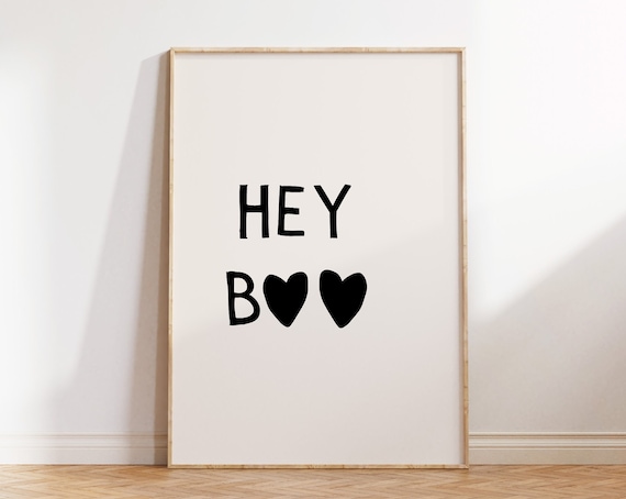 Hey Boo Cute Halloween Typography Sweet Heart Lettering Decor Print