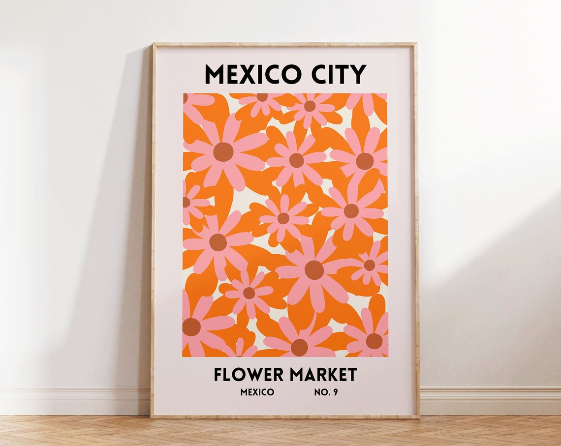 Mexico City Flower Market Print Mexico City Poster Mexican Wall Art Mexico Flower Market Decor Orange Travel Poster 1 Print