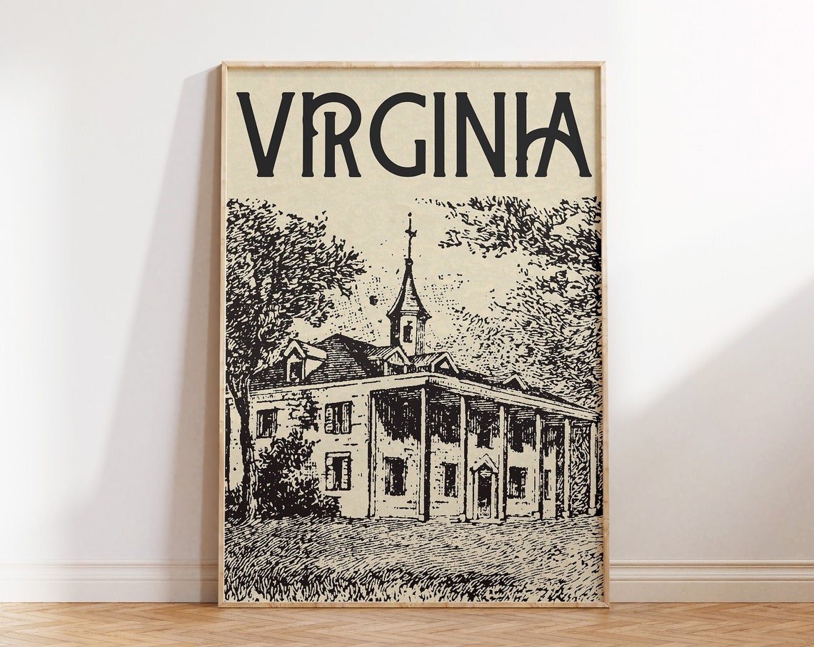 Virginia Vintage Historic Plantation Engraving Travel Poster