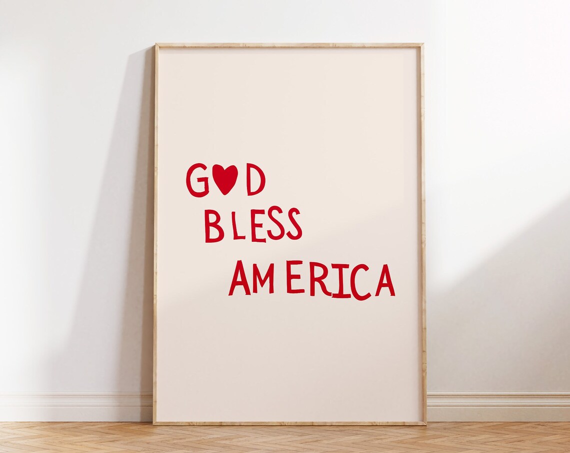 God Bless America Red Heart Hand Lettered Patriotic Americana Wall Art - Image 4