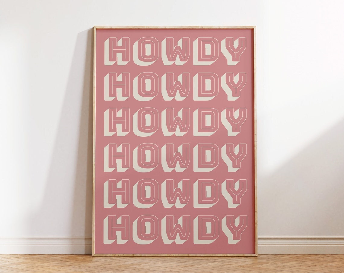 Howdy Retro Western Pink Bold Typography Wall Decor Art Poster