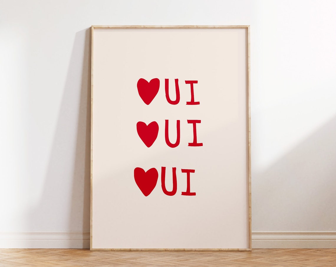 Oui Print Minimalist Heart Poster Trendy Living Room Decor Cute Quote Art Aesthetic Apartment Wall Art French Quote 1 Print
