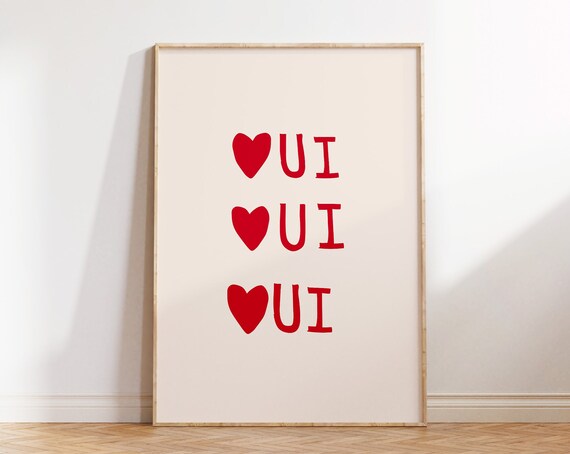 Oui Print Minimalist Heart Poster Trendy Living Room Decor Cute Quote Art Aesthetic Apartment Wall Art French Quote 1 Print