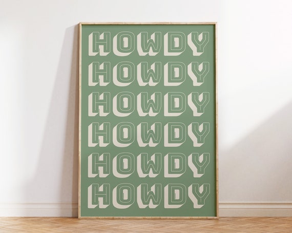 Retro Howdy Poster Vintage Western Wall Art Typography Print Southern Home Decor Wild West Print Green Howdy Art 1 Print