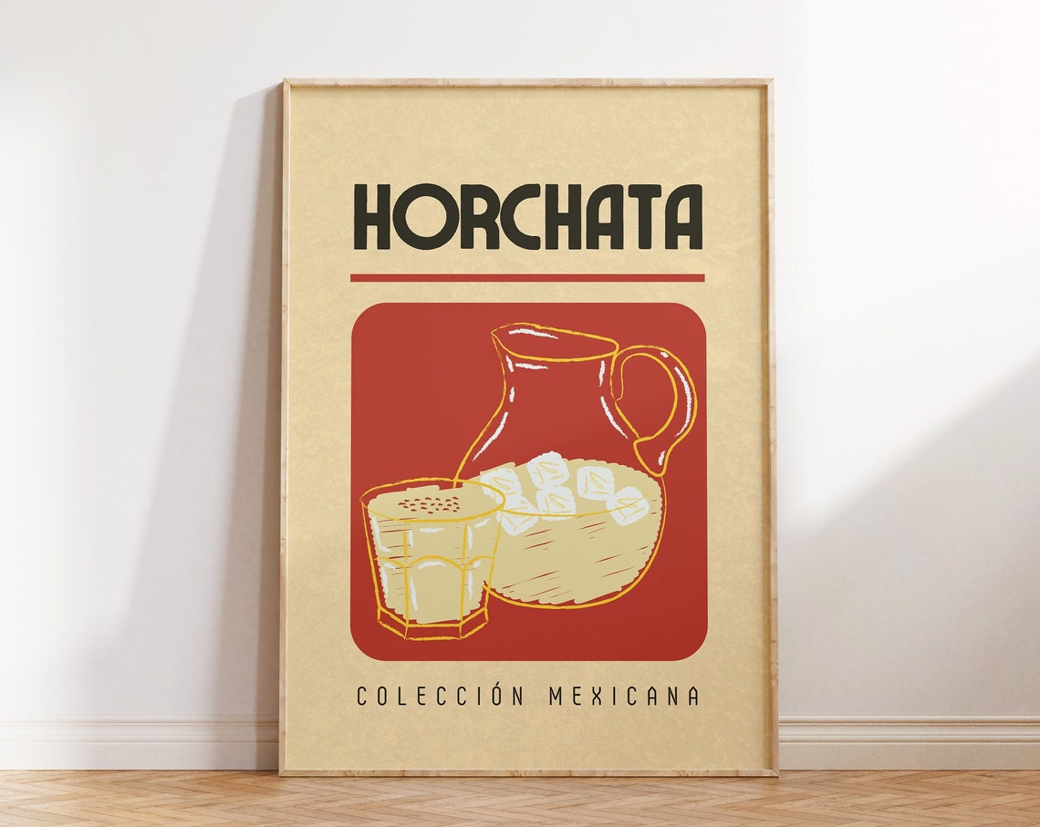 Horchata Retro Drink Pitcher Illustration Colección Mexicana Poster