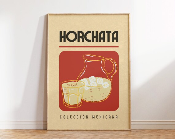 Horchata Retro Drink Pitcher Illustration Colección Mexicana Poster