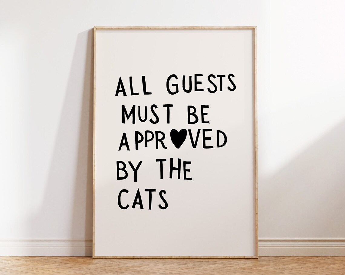Funny Cat Print, Minimalist Heart Typography Art Print