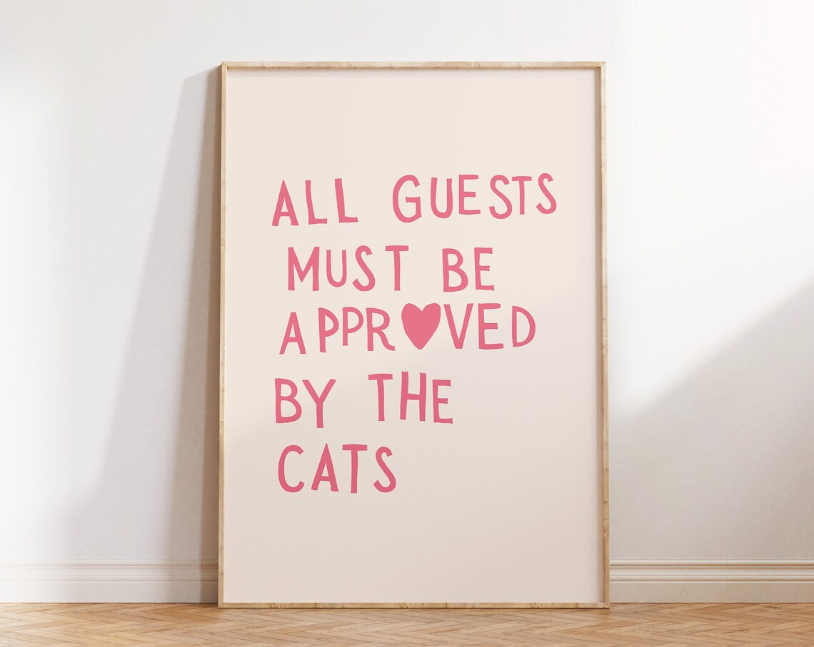 Funny Cat Print, Minimalist Heart Typography