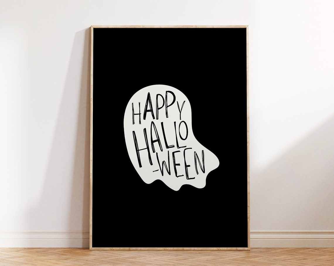Happy Halloween Ghost Shape Hand Lettered Black Spooky Night Poster - Image 2