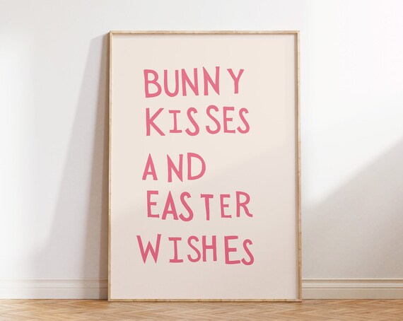 Pink Easter Print Bunny Poster Cute Spring Wall Art Easter Decor Pink Typography Wall Art Easter Quote Art 1 Print