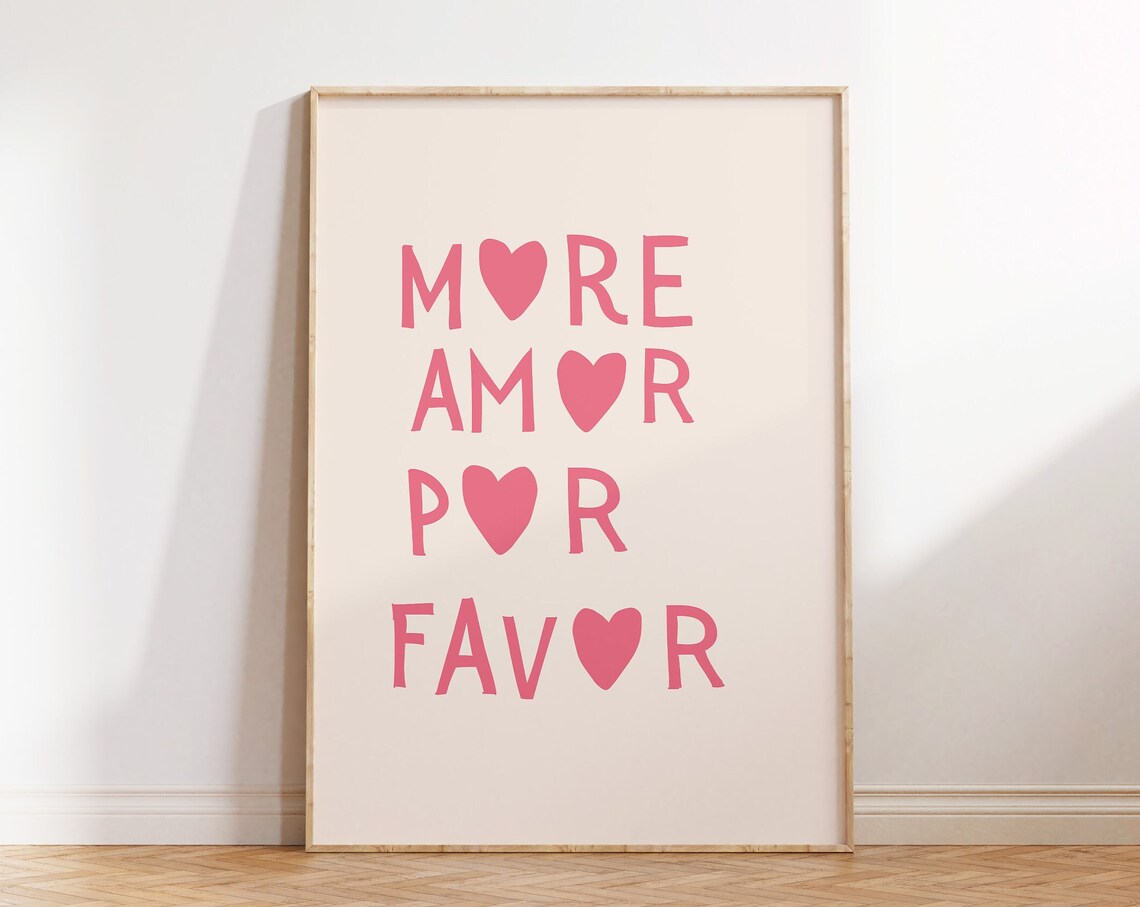 More Amor Por Favor Print Minimalist Heart Poster Aesthetic Living Room Art Love Wall Decor Eclectic Art Print 1 Print