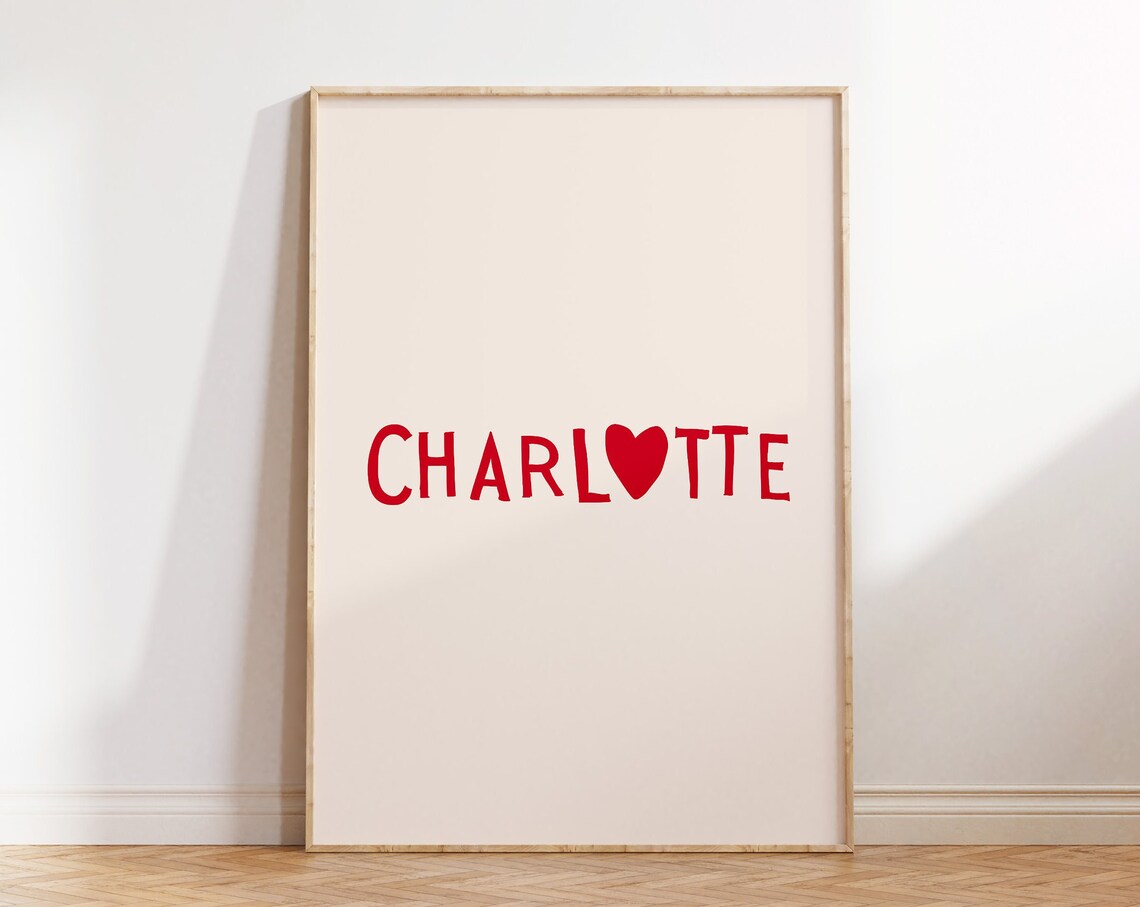 Charlotte Red Heart Love Typography Minimalist Sweet Decor Print