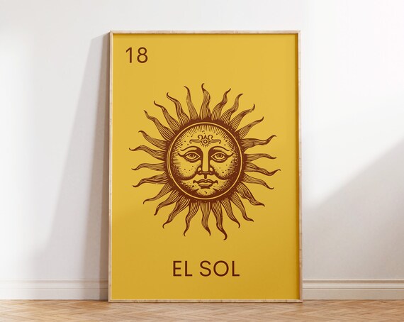 El Sol Mexican Lotería No. 18 Vintage Sun Face Retro Art Poster
