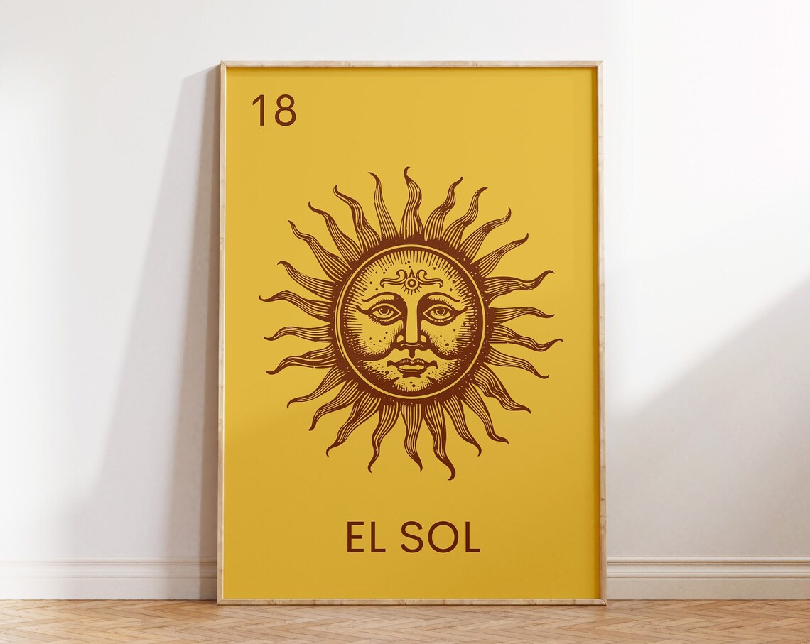 El Sol Mexican Lotería No. 18 Vintage Sun Face Retro Art Poster