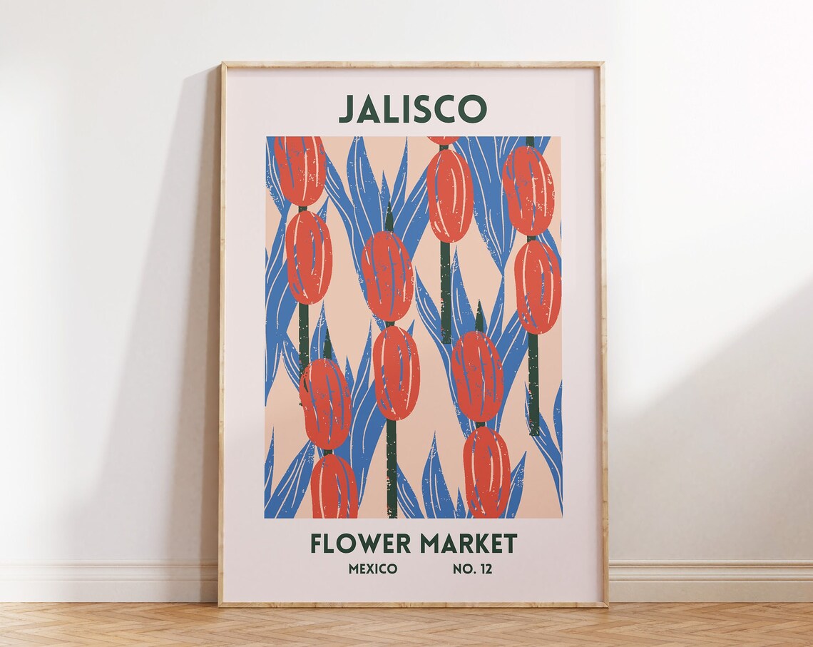 Jalisco Flower Market Mexico Red Tulips Botanical No 12 Art Poster
