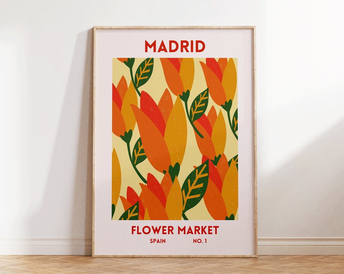 Madrid Spain Flower Market Number One Orange Blooms Botanical Poster - Image 4