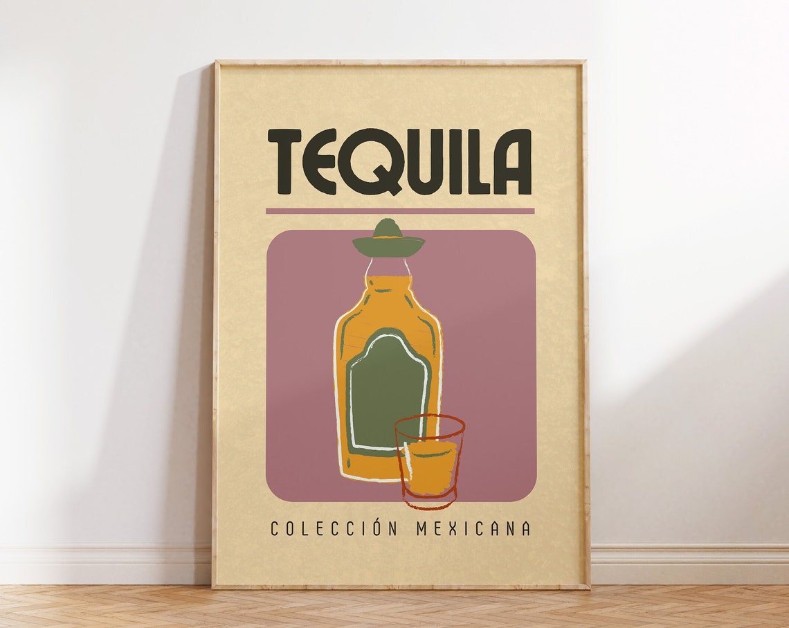 Tequila Colección Mexicana Retro Bottle And Shot Illustration Print