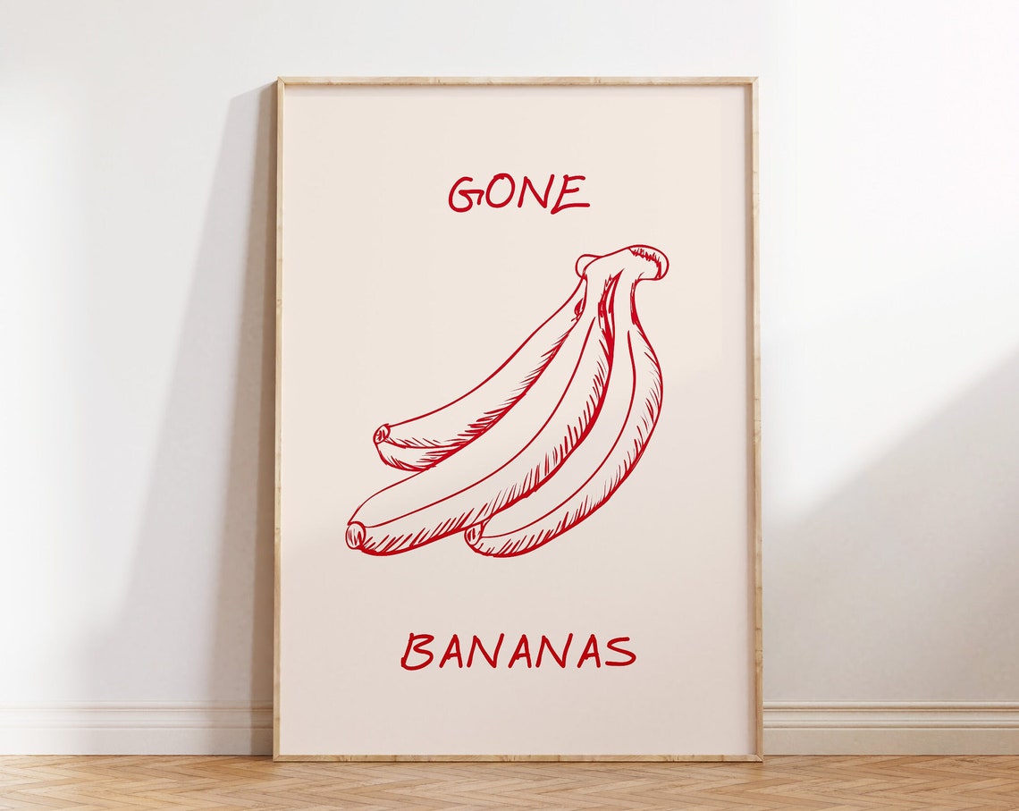 Gone Bananas Red Banana Illustration Kitchen Pun Decor Poster