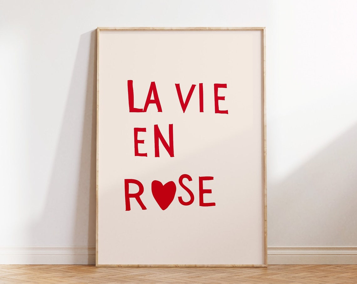 La Vie En Rose Print Minimalist Heart Poster Trendy Living Room Decor Aesthetic Apartment Wall Art French Quote Art 1 Print