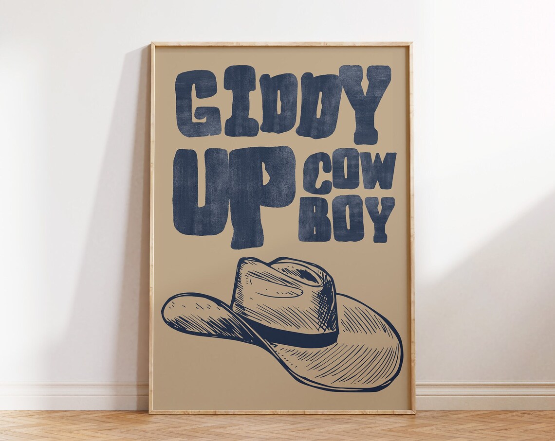 Giddy Up Cowboy Navy Western Hat Vintage Ranch Home Decor Poster
