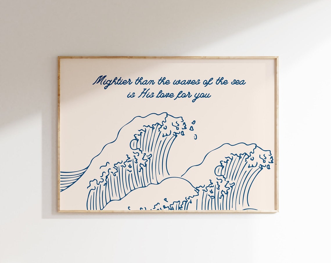 Mightier Than The Waves Psalm 93:4 Ocean Wave Line Art Poster - Image 4