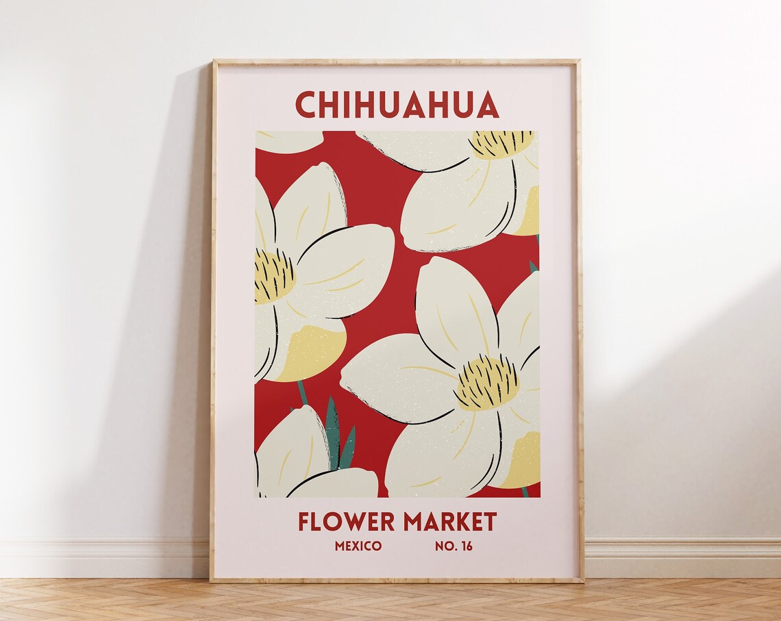 Chihuahua Mexico Flower Market White Magnolia Botanical Print