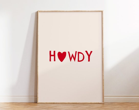 Howdy Poster Western Wall Art Minimalist Heart Print Southern Home Decor Wild West Print Red Howdy Art 1 Print
