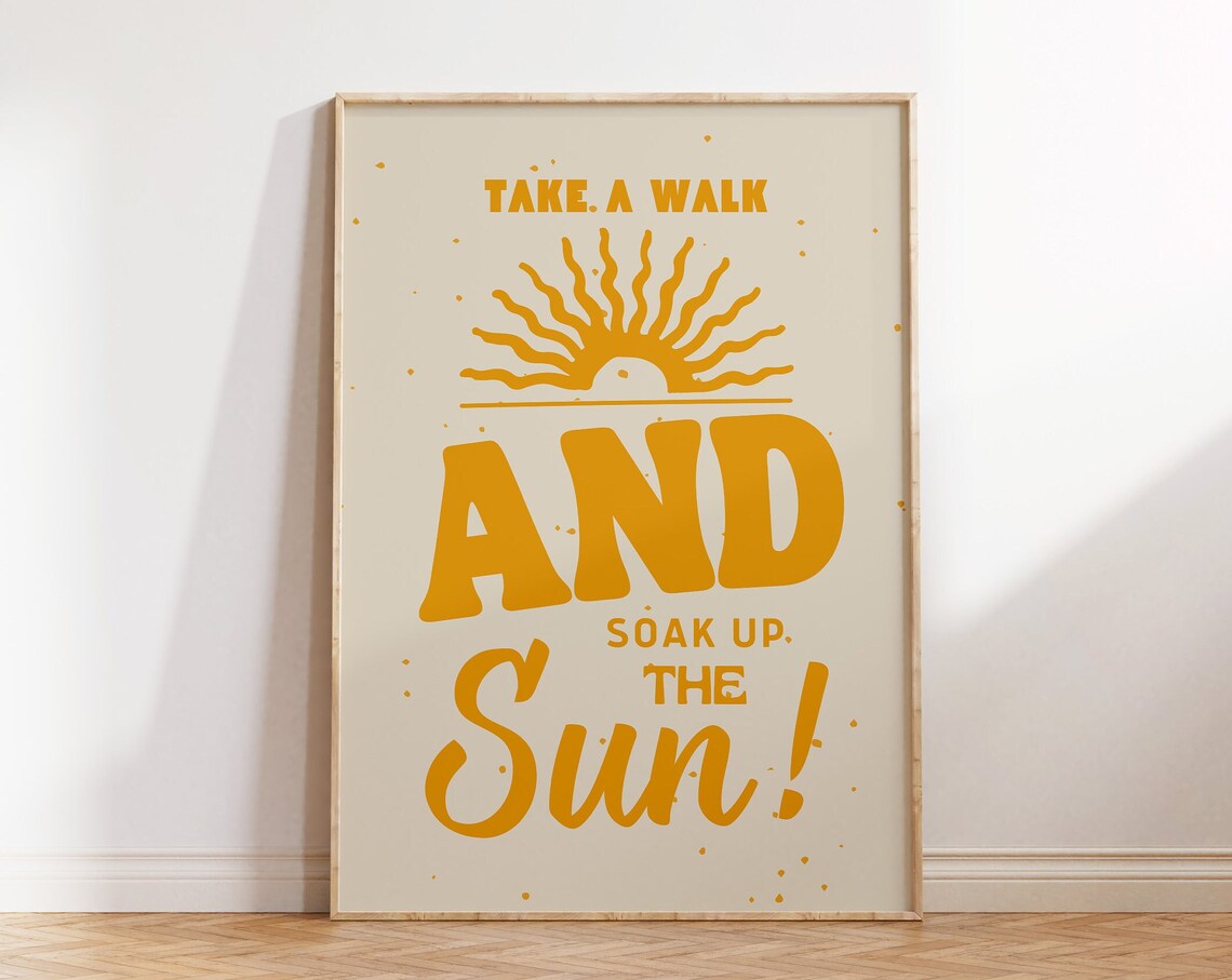 Yellow Retro Art Print Vintage Motivational Art Mental Health Poster Sun Quote Print Vintage Wall Art Retro Sun 1 Print