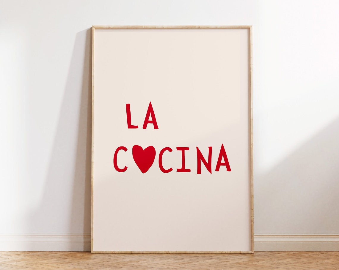 La Cocina Red Heart Typography Charming Spanish Kitchen Wall Art