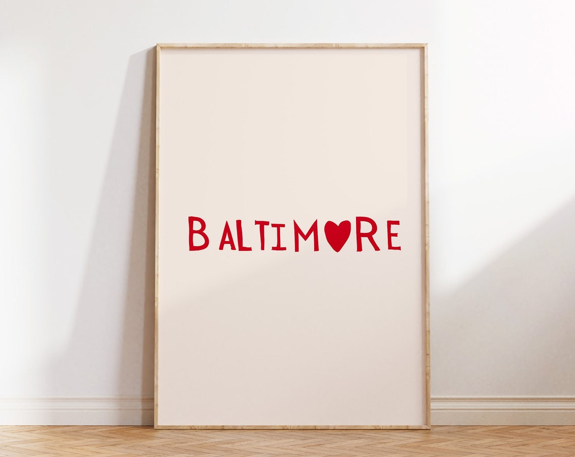 Baltimore Maryland Heart Lettering Minimalist City Love Poster
