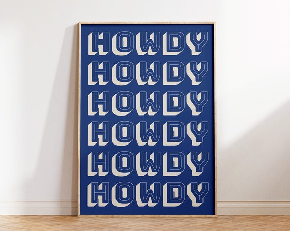 Retro Howdy Poster Vintage Western Wall Art Typography Print Southern Home Decor Wild West Print Blue Howdy Art 1 Print