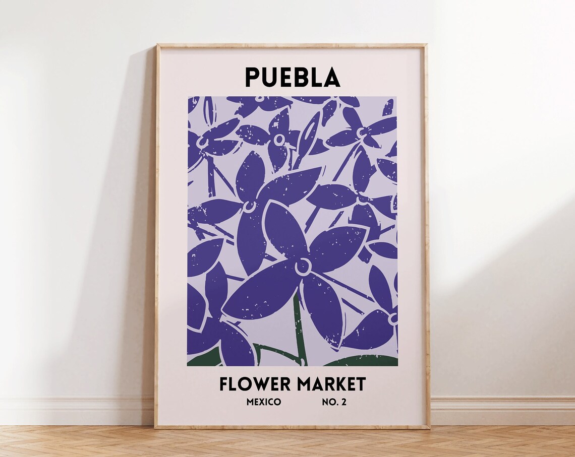 Puebla Mexico Flower Market Purple Botanical Gallery Wall Poster
