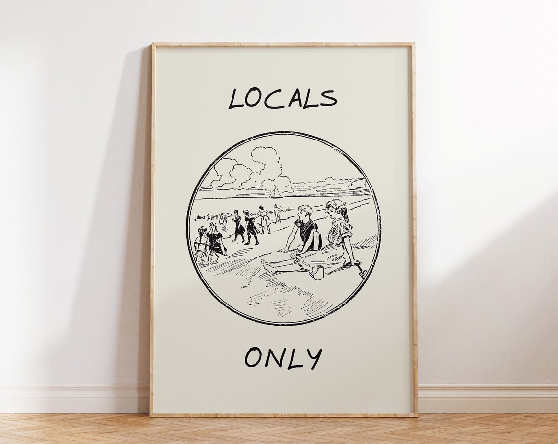 Locals Only Vintage Beach Sketch Retro Coastal Breeze Art Print