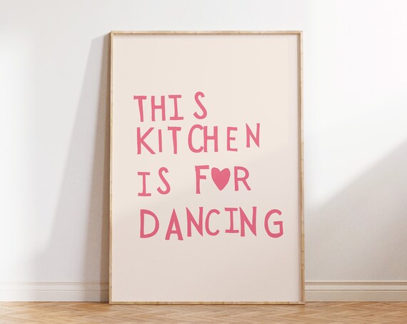 Aesthetic Kitchen Decor Cute Dance Art Pink Kitchen Wall Art Print Minimalist Heart Print Trendy Kitchen Poster 1 Print